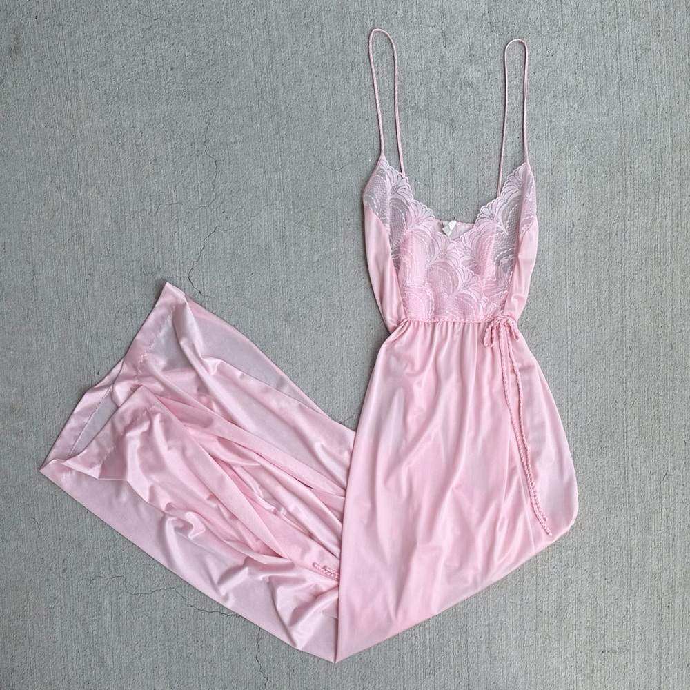 vintage pink satin maxi slip